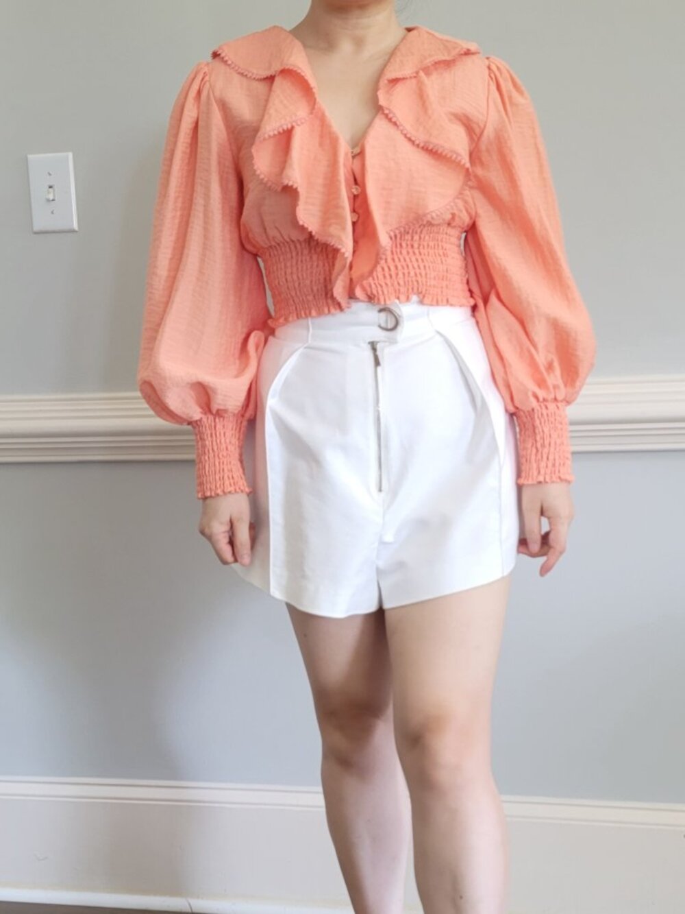 Keepsake Coral Ruffle Smocked Crop Top (Size XXS)